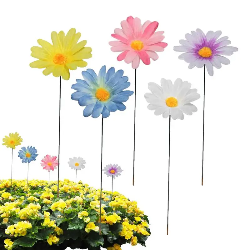 Flower Garden Stake Decor Metal Daisy Flower Stick Outdoor Floral Picks Colorful Flower Yard Art Pathway Garden Fairy Decor