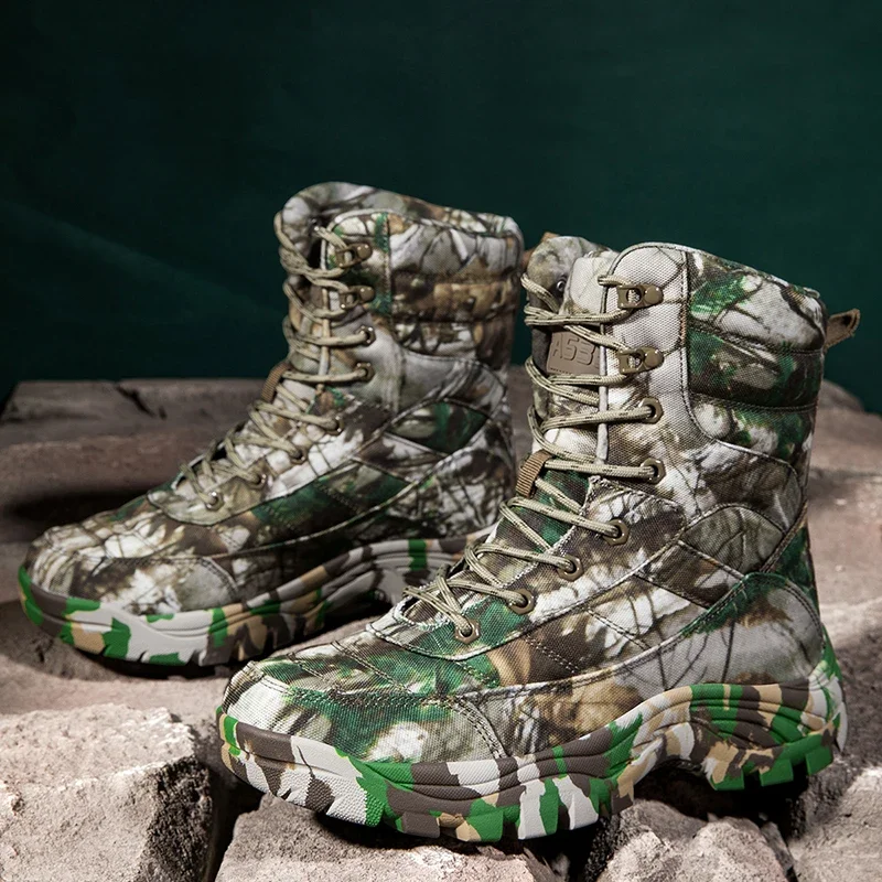 

New Outdoor Training Camoufcage Boots Men Tactical Boots High-Top Desert Work Safty Shoes Camouflage Combat Hiking Boots