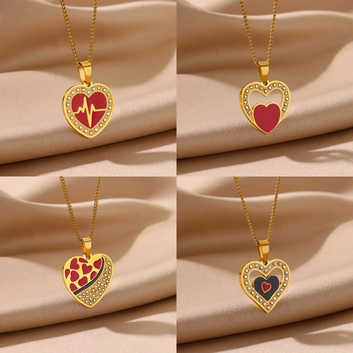 

Gold Color Stainless Steel Open Heart Necklace For Women Fashion waterproof non-fading Necklace Female Praty Jewelry Gifts