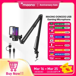 maono DGM20S USB Microphone Gaming Mic Condenser Mic RGB USB Mic with Mic Gain and Noise reduction software for Gaming,Recording