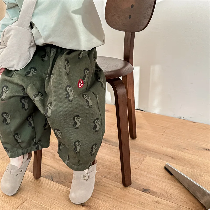 2024 Spring children cartoon penguin harem pants boys and girls loose all-match casual Trousers