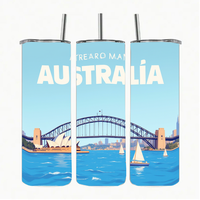 20-ounce stainless steel vacuum flask with straw and lid decorated with pictures of Sydney scenery suitable as a Christmas gift