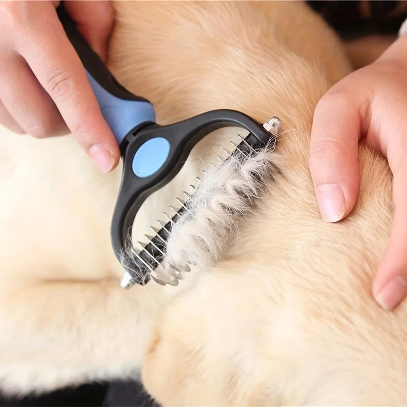 Pet fur knotting knife dog grooming shedding tool pet cat hair removal comb brush double-sided pet supplies dog comb