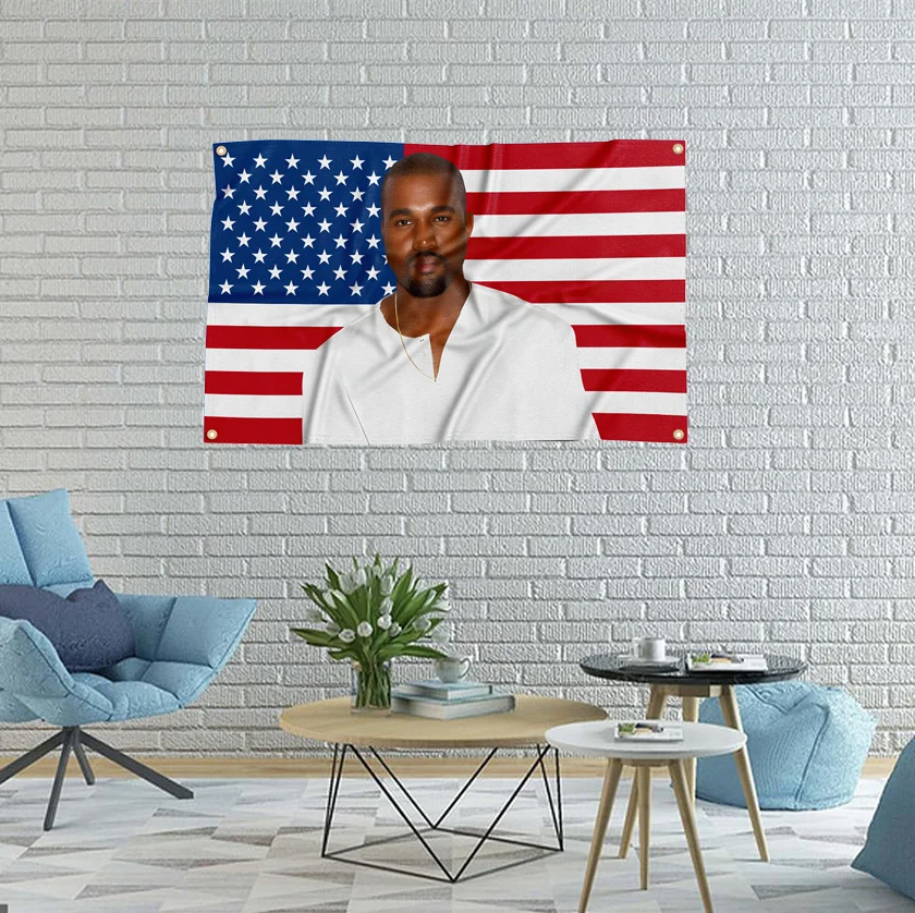 American Flag Rapper Singer Kanye Tapestry Funny Poster Banner 3X5FT For Decoration Bedroom Dorm Wall With Four Brass Grommets