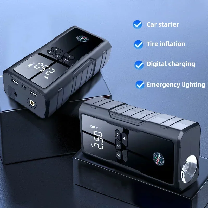 Car Battery Jump Starter Package 1800A Peak Value+inflation Pump Integrated, LED, One Click Air Replenishment , Car Jump Starter