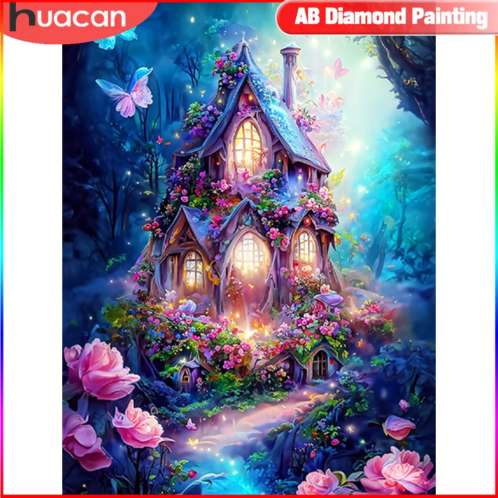 Huacan DIY Ab Diamant Malerei neue 2024 Fantasie haus 5d volle quadratische runde Mosaik Landschaft kreative Hobbys Wand dekoration