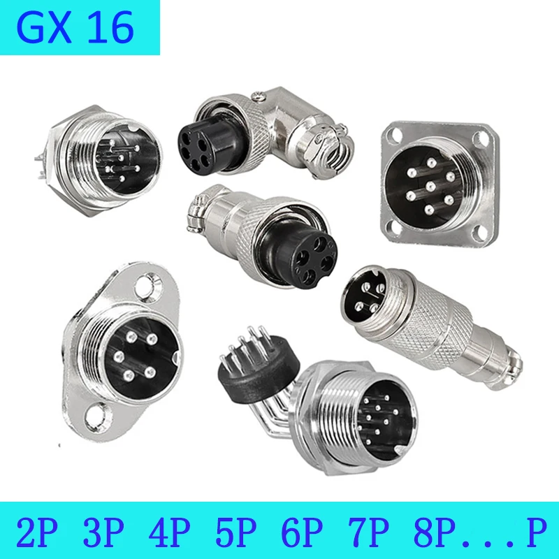 GX16 2 3 4 5 6 7 8 9Pin Aviation Plug Socket Fixed Movable Sensor Threaded Bend Straight Connector Multiple Connection Methods