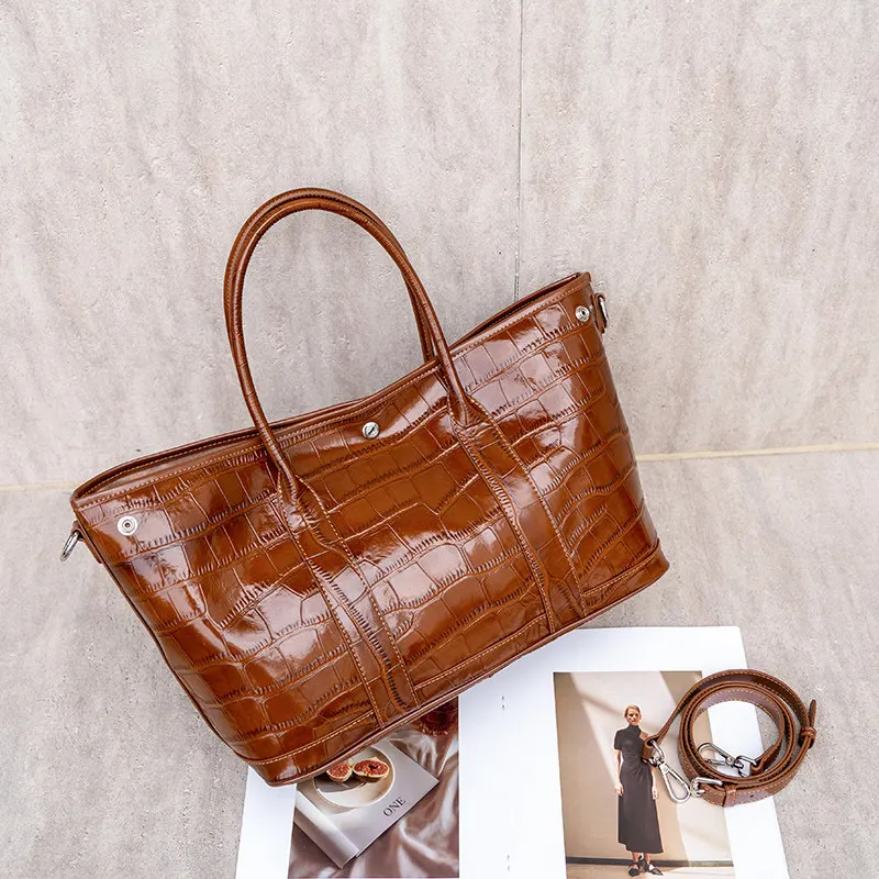 Bolso de mano Aidrani para mujer con estampado de piel de cocodrilo, bolso de cuero de vaca genuino con asa superior, bolso de diseño para llevar al hombro, ideal para el trabajo, la oficina, fiestas y el uso diario.