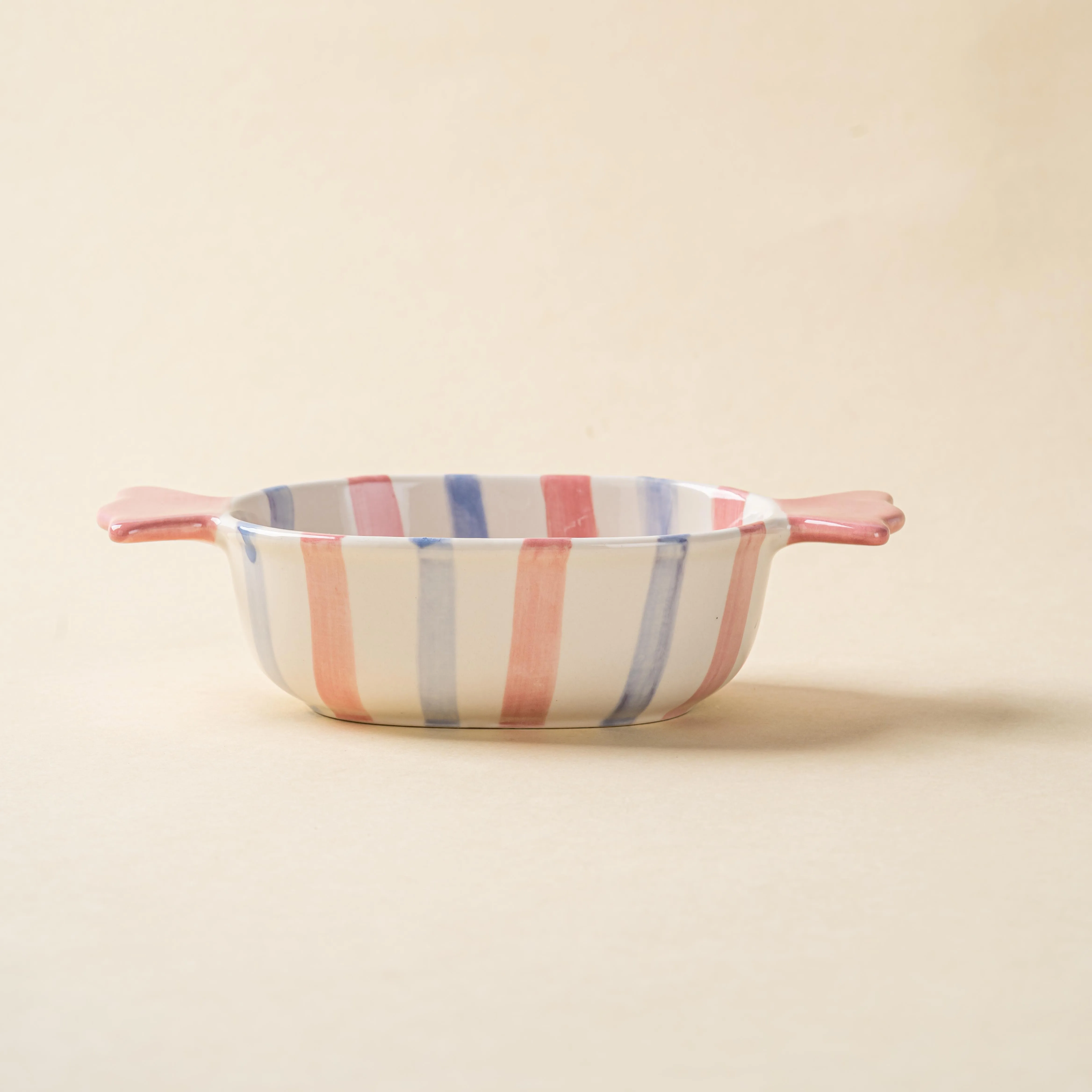 Candy Shaped Ceramic Baking Bowl, Striped Color Contrast Double Ear Bowl, Cute Salad Bowl for Kids, Oven Microwave Safe Bakeware