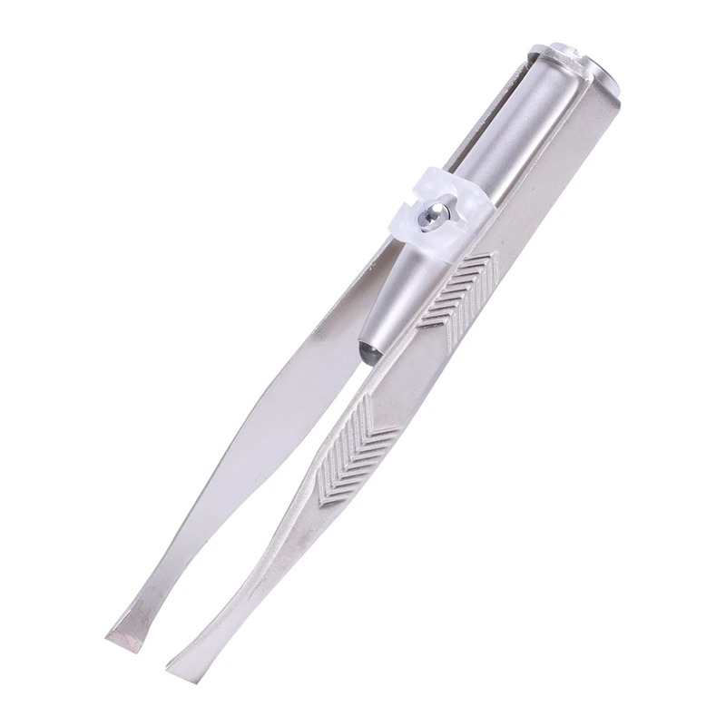 2X Stainless Steel Eyelashes Eyebrow Tweezer + LED Light