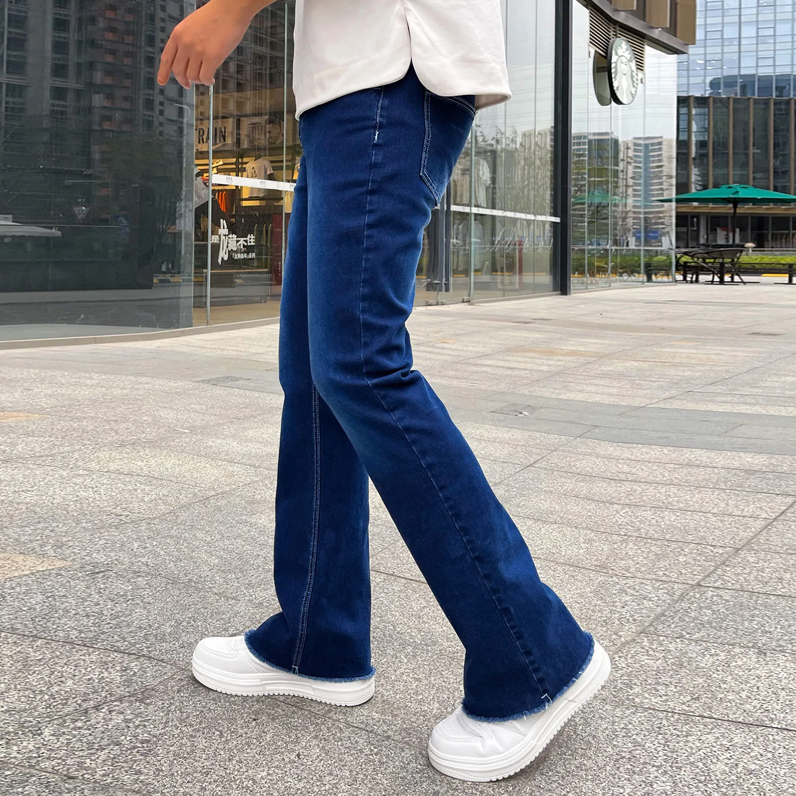 سراويل جينز للرجال بنمط شعلة ، جينز غير رسمي بجيوب كبيرة ، مستقيم ، بنطال بساق واسعة ، شارع مرتفع ، جينز للرجال بالأسى