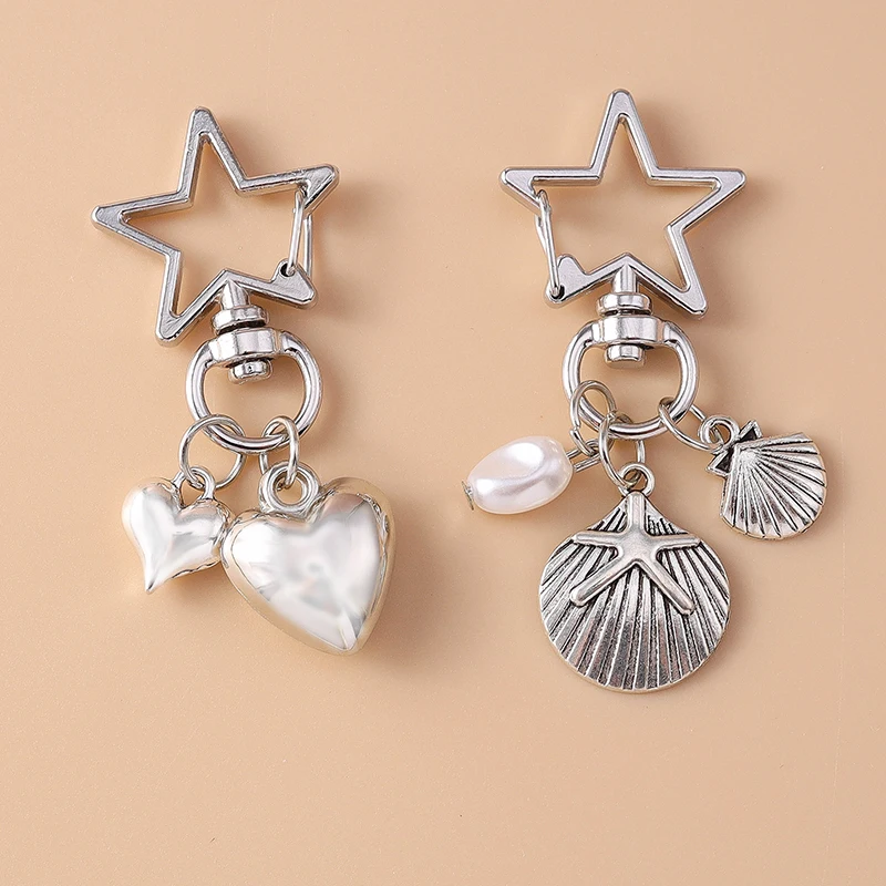 Cute Love Heart Key Keychain Metal Shell Starfish Keyrings for Women Men Car Key Handbag Pendant Key Chains DIY Accessories