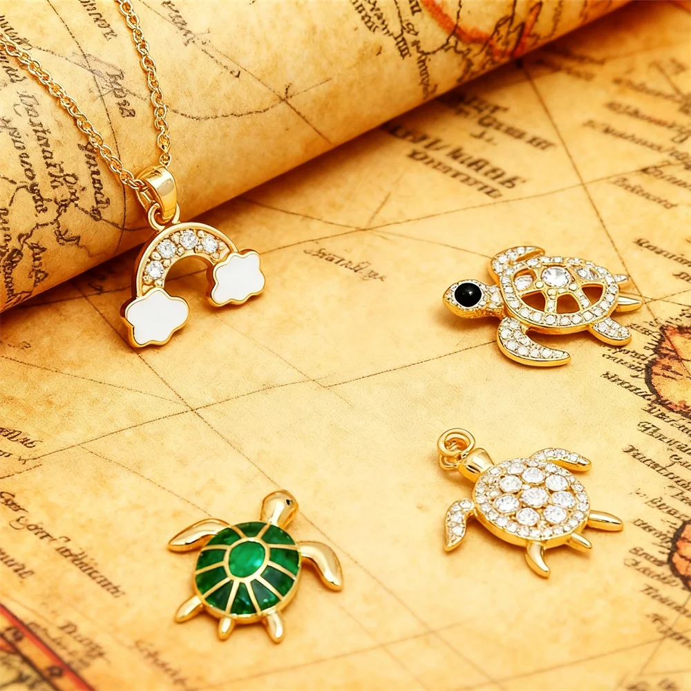 

2Pcs Pendants Brass Turtle Rainbow Charms Zirconia DIY Jewelry for Necklace Bracelet Fashion Ocean-themed Charms for Women Men