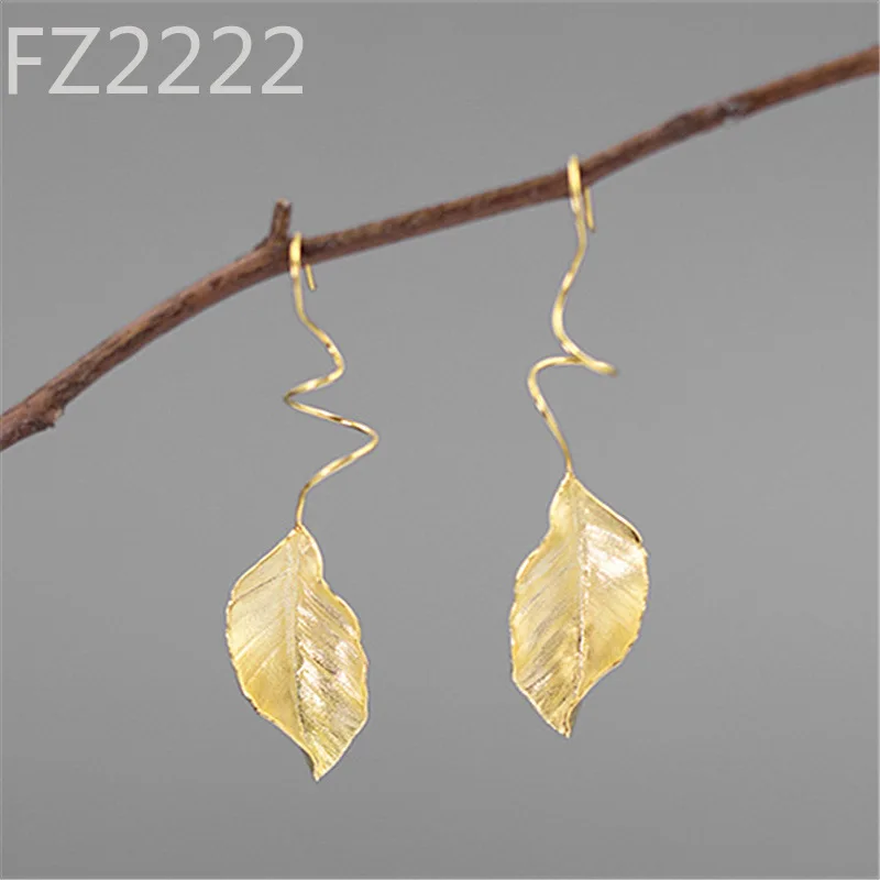 

Antique autumn leaf earrings earrings literary and retro elegance temperament S925 sterling silver texture national style