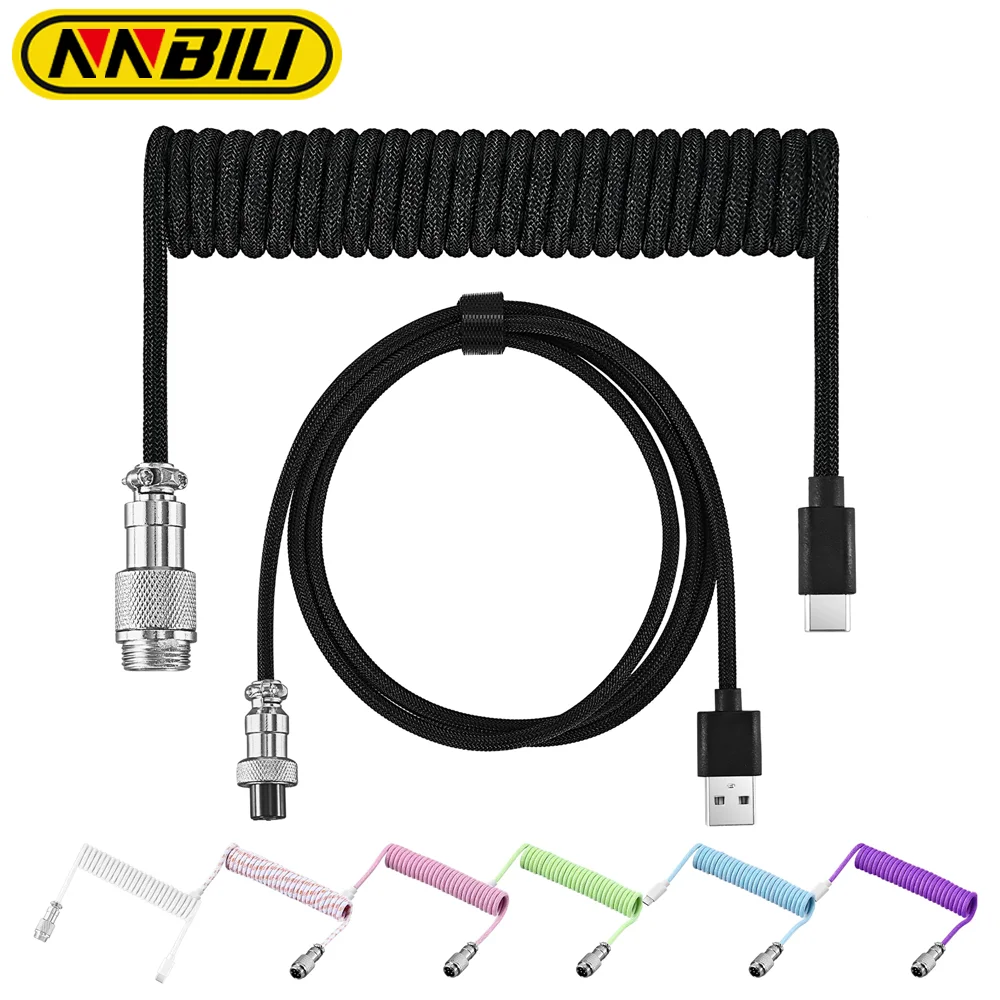 NNBILI New Type C Mechanical Keyboard Coiled Cable USB Mechanical Keyboard Aviator Desktop Computer Aviation Connector Cord