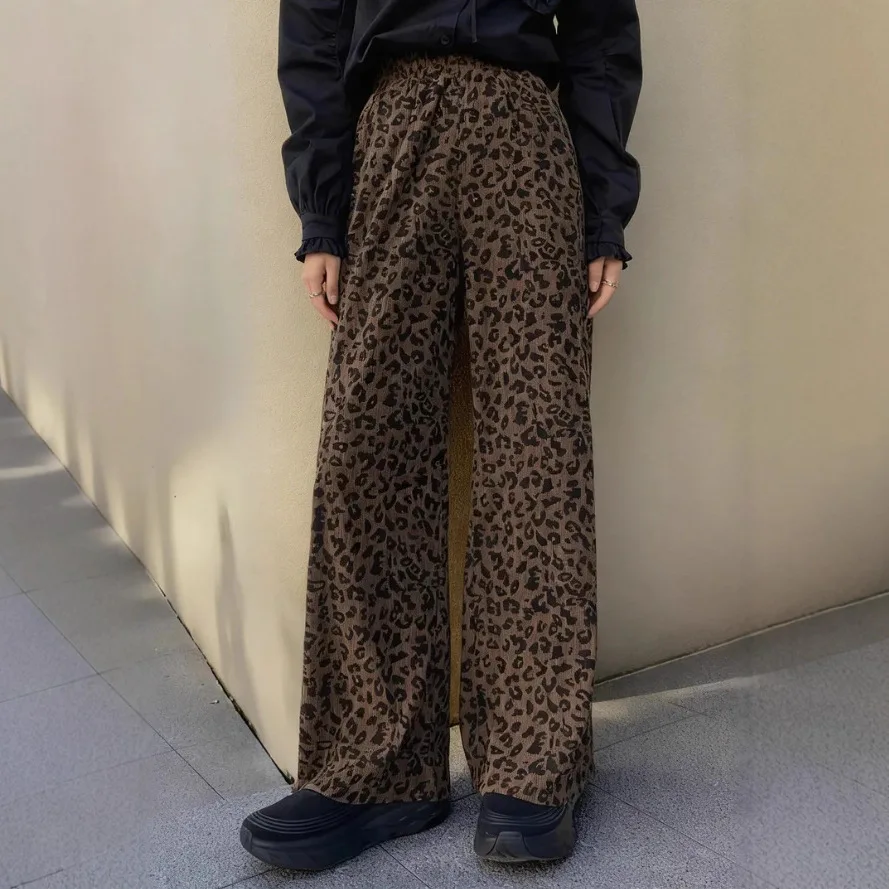 Casual Leopard Print Pants Women Fall Sporty Patchwork High Waist Autumn Trend Basic Streetwear Hipster Loose Trousers