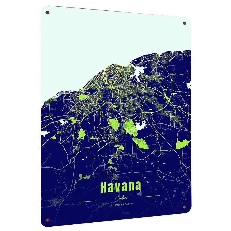 Havana Cuba City Map Metal Wall Art Modern Home Decor Minimalist Urban Poster