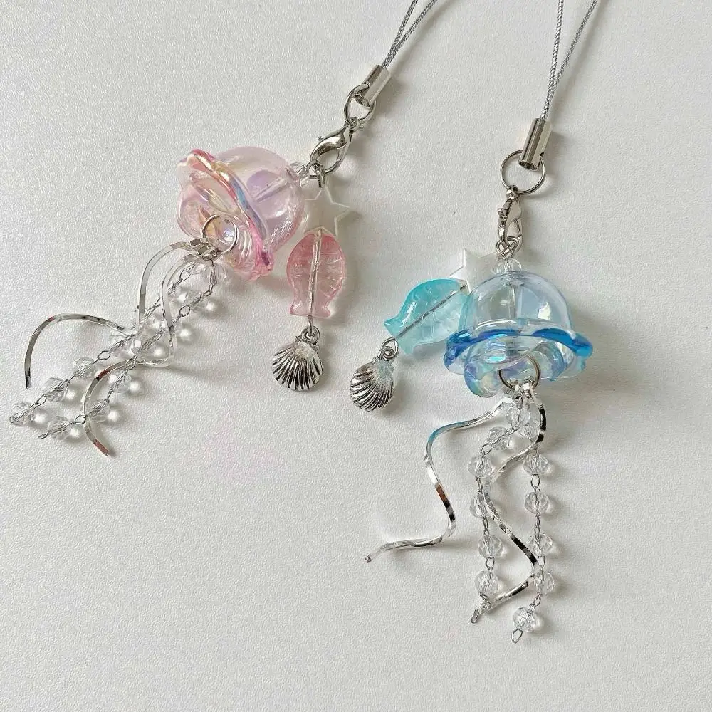 Pingente de Água-Viva com Borlas e Conchas Marinhas XYun, Estilo Coreano, para Celular e Chaveiro, com Corrente de Contas
