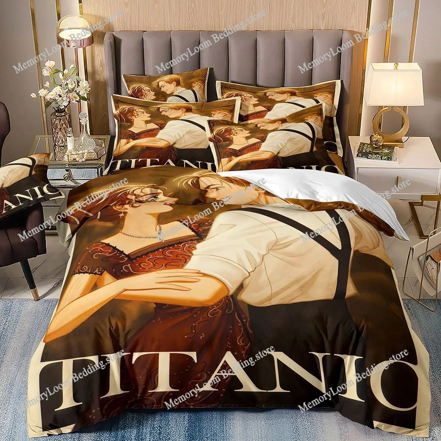 Art Painting Unique Titanic Ship Ocean Scenery Watercolor Bedding Set Queen/King Size Duvet Cover Soft Comforter Bed Sheet Set