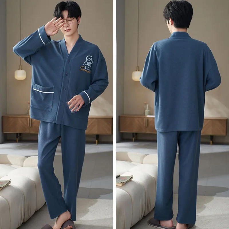 2024 Spring Autumn Couple Pajamas Set Men's Cotton Long-sleeved Sleepwear Suit Loose Plus Size Loungewear Women Casual Nitgowns