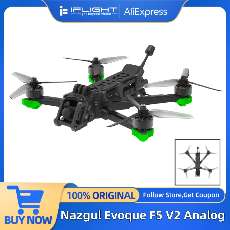 

iFlight Nazgul Evoque F5D V2 Аналоговый 5-дюймовый дрон DeadCat BNF с стеком BLITZ MINI F7 E55 1.6W для фристайл FPV квадрокоптера