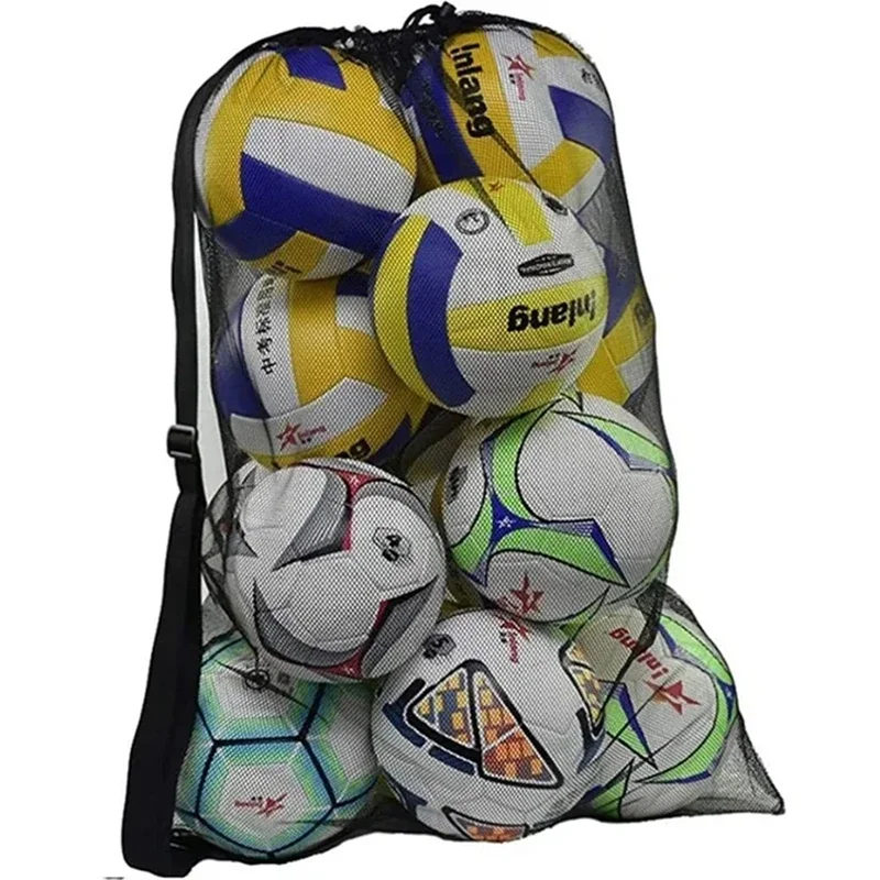 サッカーボール、フットボール、バスケットボール、水泳服、スポーツ玩具などを収納できる、特大サイズの巾着式メッシュバッグ、バックパック
