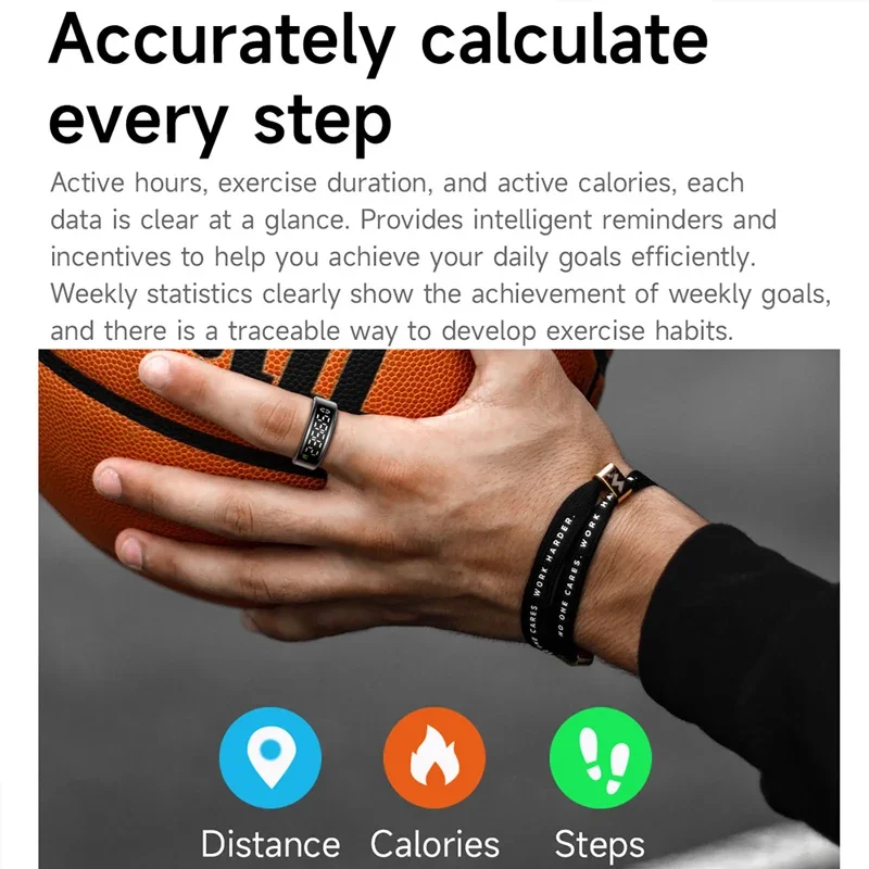 حلقة ذكية للرجال والنساء شاشة LED معدل ضربات القلب والأكسجين في الدم ومراقبة النوم ووضع رياضي متعدد الإيماءات تمرير الفيديو 5ATM حلقة مقاومة للماء #5