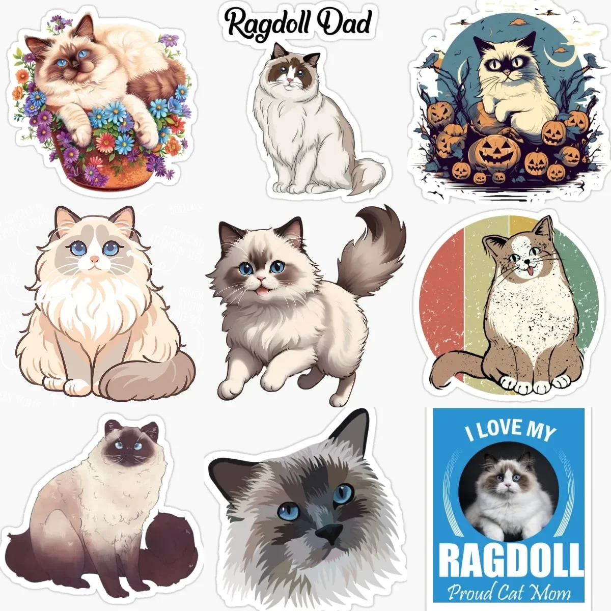 

Cute Ragdoll Cat Pets Catoon Creative PVC Sticker for Decorate Fridge Wall Car Van Window Motorcycle Decal Accessories