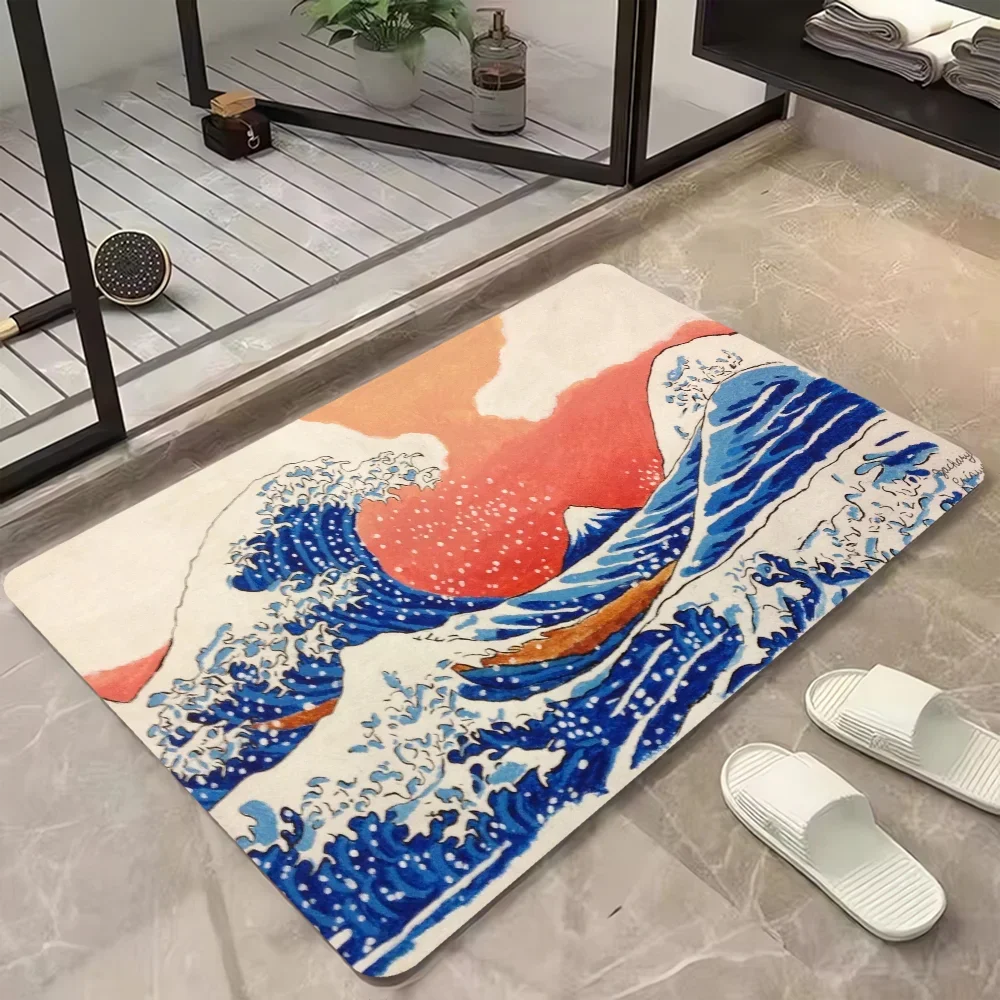 Japan Kanagawa Waves Foot Mat Prayer Rug Cute Room Decor Doormat Exterior House Entrance Hallway Carpet for Bedroom Balcony Home