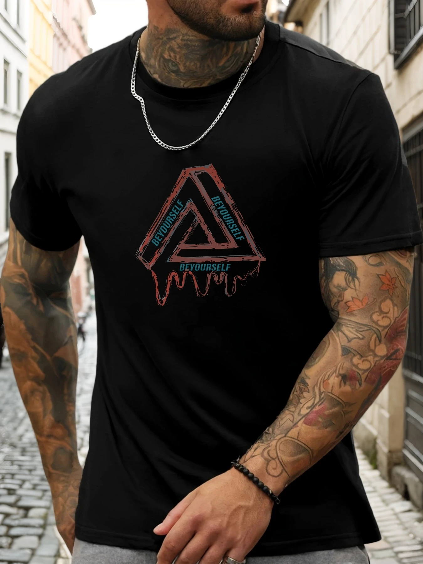 BE YOURSELF Men's Printed T-Shirt Summer 100% Cotton Soft Lightweight round Neck Short Sleeve Casual Fashion Cool Tee