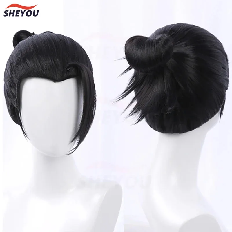 2 stili Getou Suguru Parrucche Cosplay Anime Nero Geto Suguru Capelli sintetici resistenti al calore Parrucca per feste anime di Halloween + Protezione per parrucca