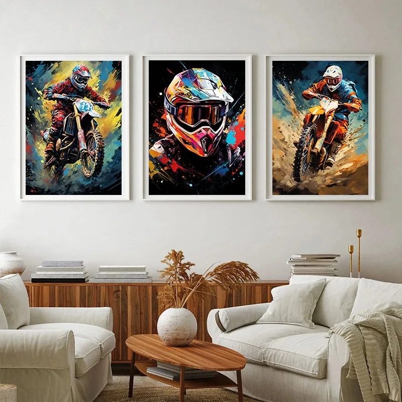 Abstract Graffiti Dirt Bike Motocross Posters Prints Canvas Painting Motorcycle Motorbike Wall Picture for Rider Room Home Decor