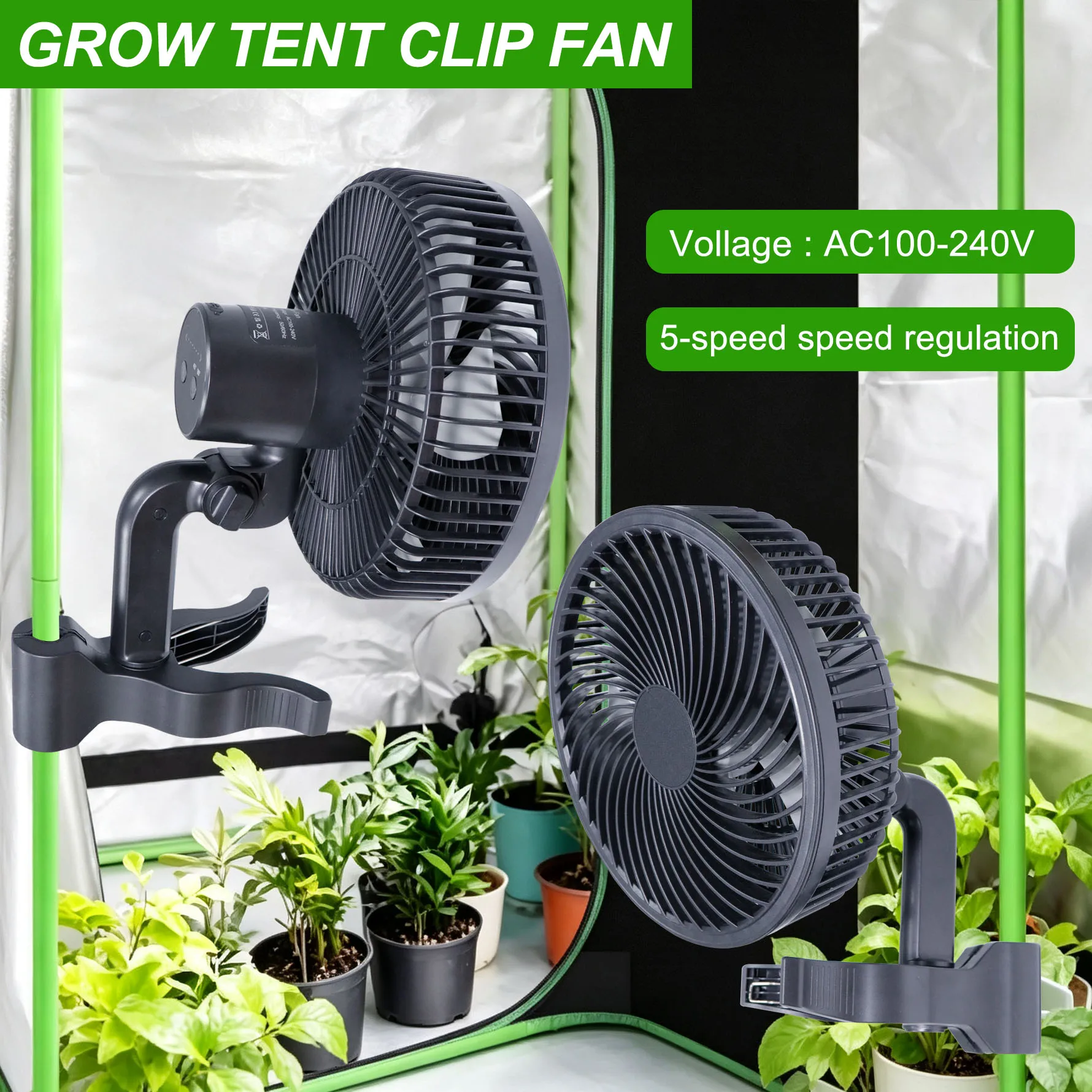 Grow Tent Clip Fan High Airflow Mutiple Wind Speed High Performance Low Noise For Hydroponics Greenhouse