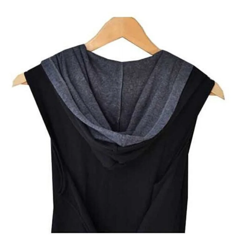 Summer New Cardigan Vest Cloak Fake Two Sleeveless T-shirt Hooded Long Shawl Vest