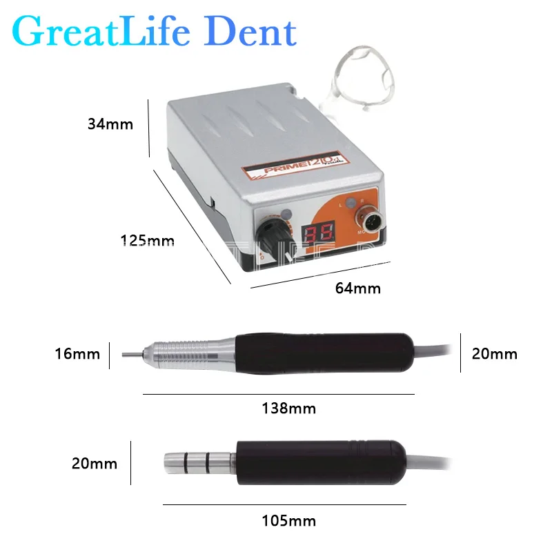 GreatLife-Elétrica Dental Manicure e Pedicure Broca, Handpiece sem escova, Moagem Motor, Micromotor, Dent 12V, 35000 Rpm, 1210D Prime