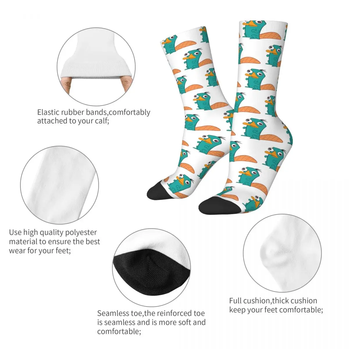 Hip-hop Cute Perry The Platypus Soccer Socks Polyester Crew Socks for Women Men Sweat Absorbing