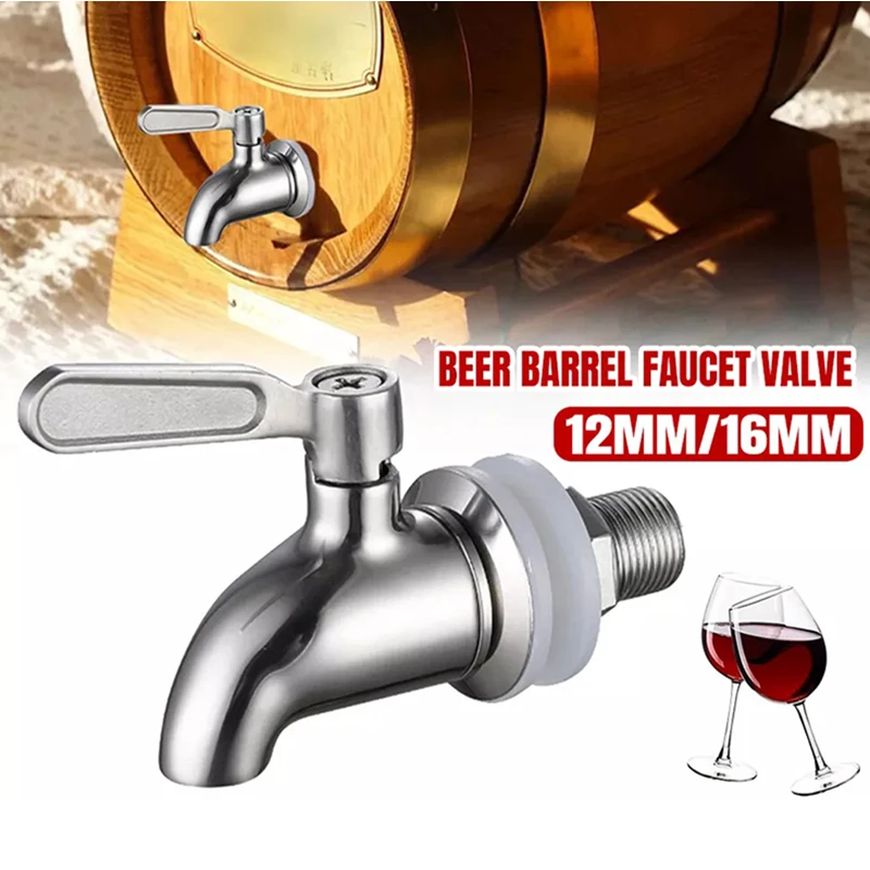 

1 Pcs Beverage Dispenser Tap 12mm/16mm Stainless Steel Spigot Tap Faucet For Wine Drink Barrel Leakproof Replacement Tap