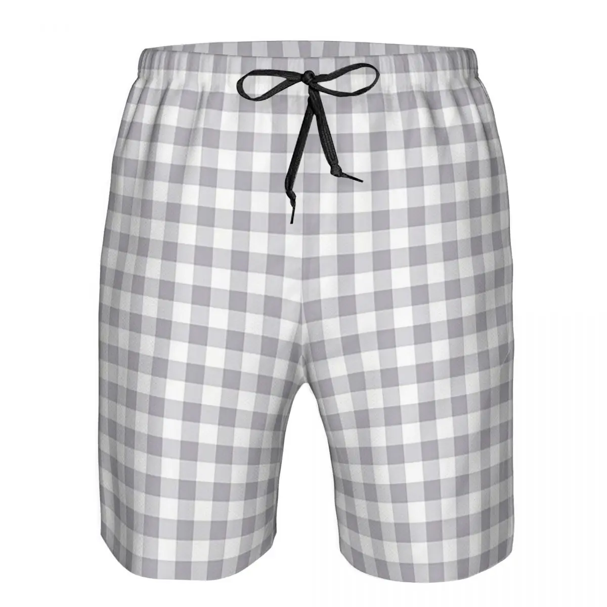 

Gray And White Gingham Trunks Beach Board Shorts Casual Quick Dry Swimming Summer Men Pants