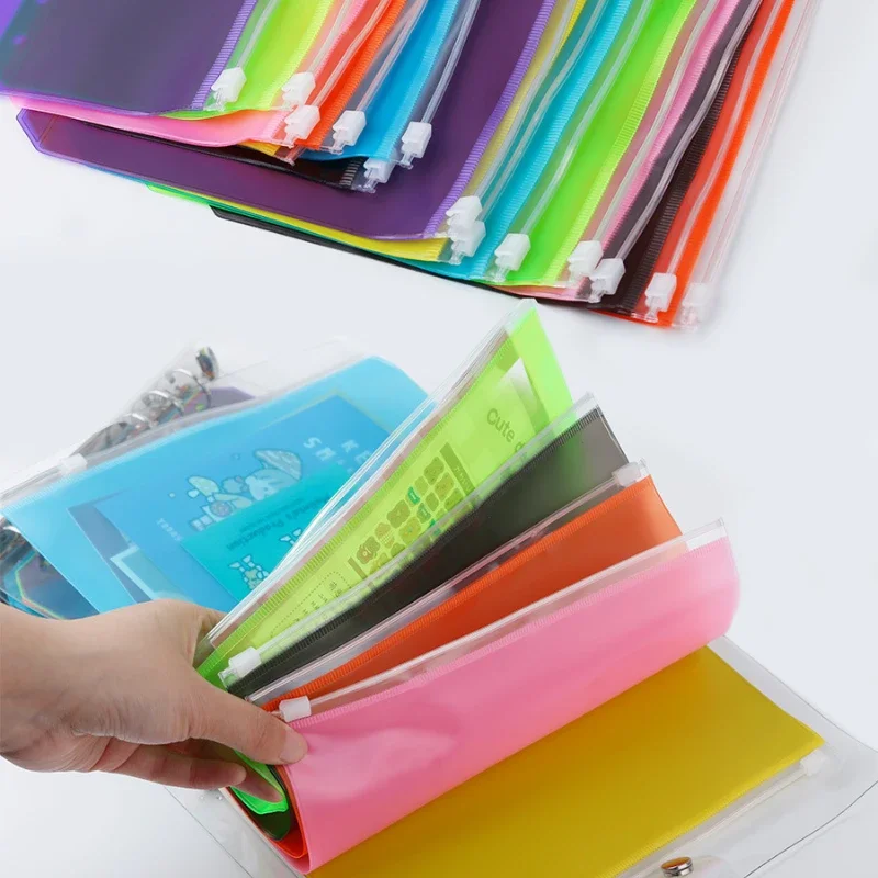 A5/A6 Binder Pockets PVC Binder Loose Leaf Bag Colorful Zipper Folders For 6-Ring Notebook Binder Pouch Document Filing Bags