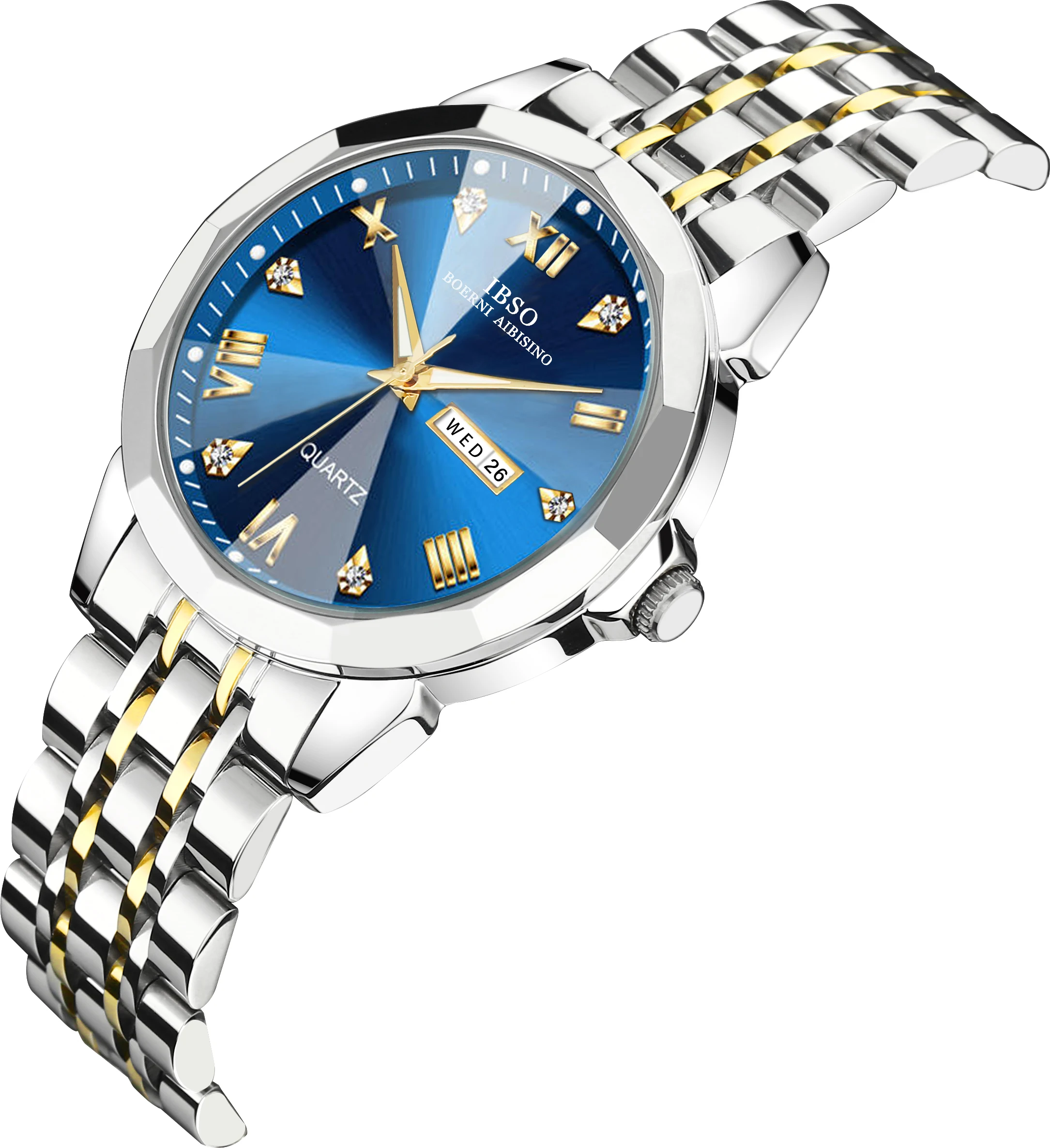 

IBSO 2024 New Men Calendar Quartz Watch Japanese Movement 3ATM Waterproof Luminous Hands Luxury Stainless Steel Strap S1119G