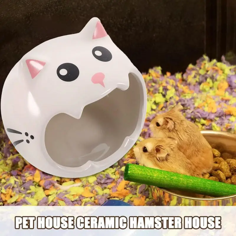 

Dwarf Hamster House Ceramic Small Chinchilla Shelter Cat Shape Hideaway House For Small Animal Gerbil Lemming Chinchilla Cool