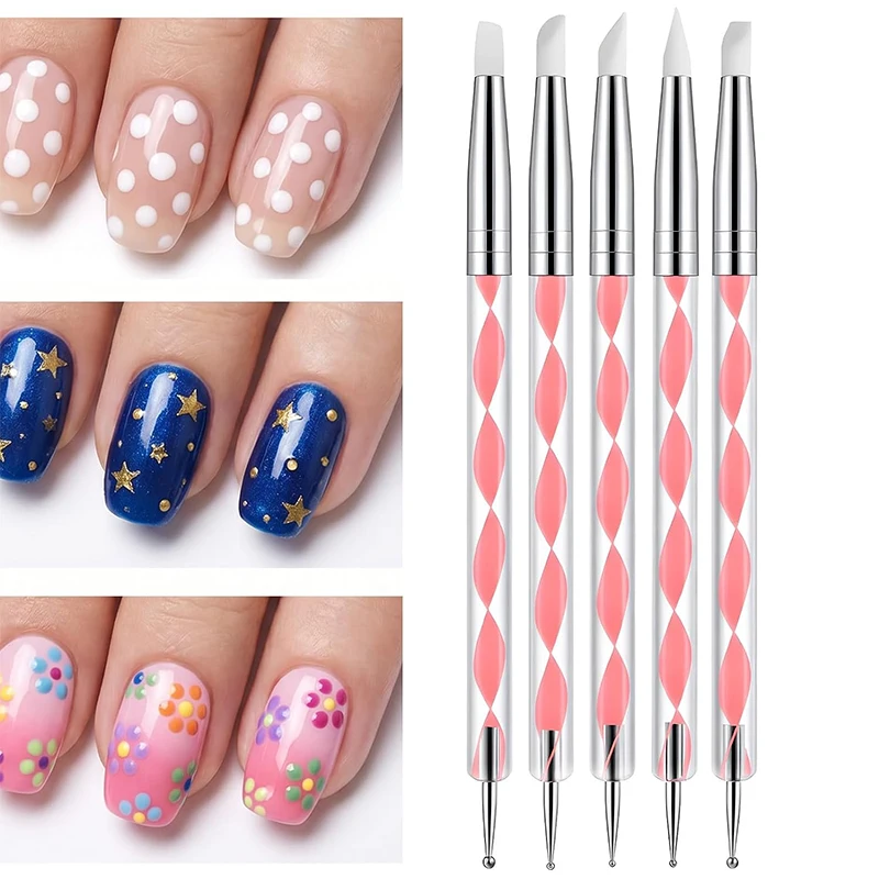 5 Stück hochwertige 2-Wege-Nagelkunst-Acryl-Silikon-Blumenstifte, Edelstahl-Punktierwerkzeuge, Marmorier- und Malstifte – Detail 7