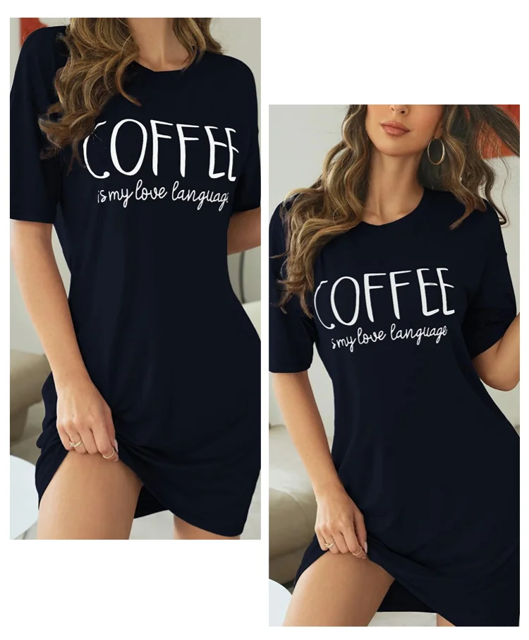 Damen-Nachthemd, Sommer, kurzärmelig, Schlafshirt, Rundhalsausschnitt, T-Shirt-Kleid, weiches Nachthemd, Heimkleidung, Nachtwäsche und Loungewear – Detail 14