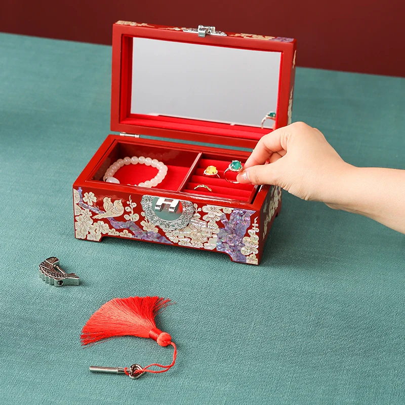 صندوق مجوهرات فاخر، علبة هدايا زفاف خشبية راقية، حامل زينة خطوبة الزفاف، صندوق تخزين مزخرف #4