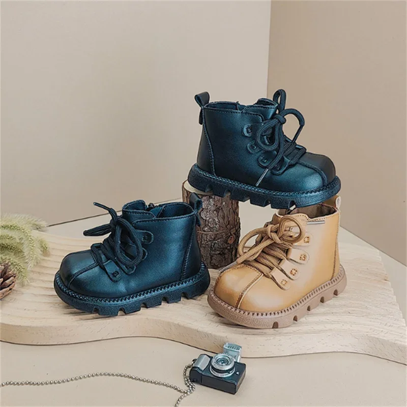 2024 New Autumn Baby Boots For Boys Leather Soft Sole Waterproof Kids Ankle Boots Fashion Toddler Girls Boots Eu 15-25