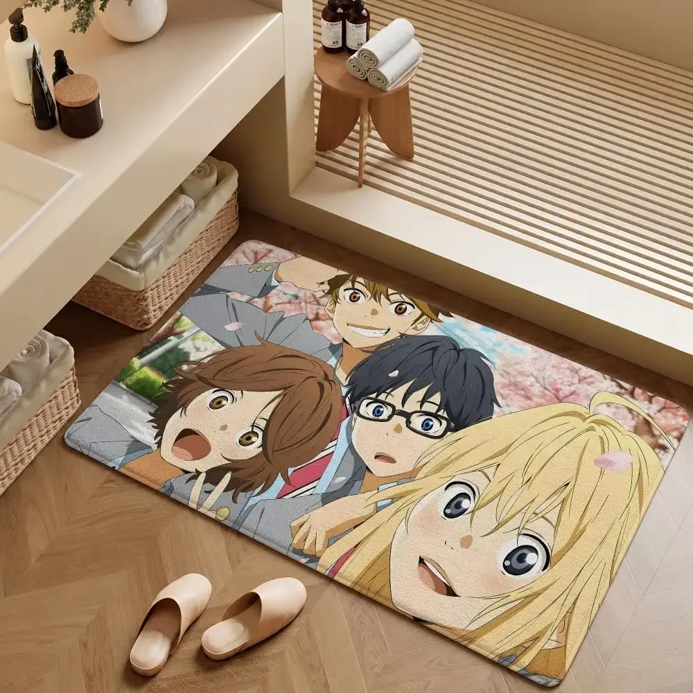 Anime Your Lie in April Kaori Kousei Floor Mat Soft Flannel Entrance Doormat Non-Slip Washable Rug For Bedroom Home Decor