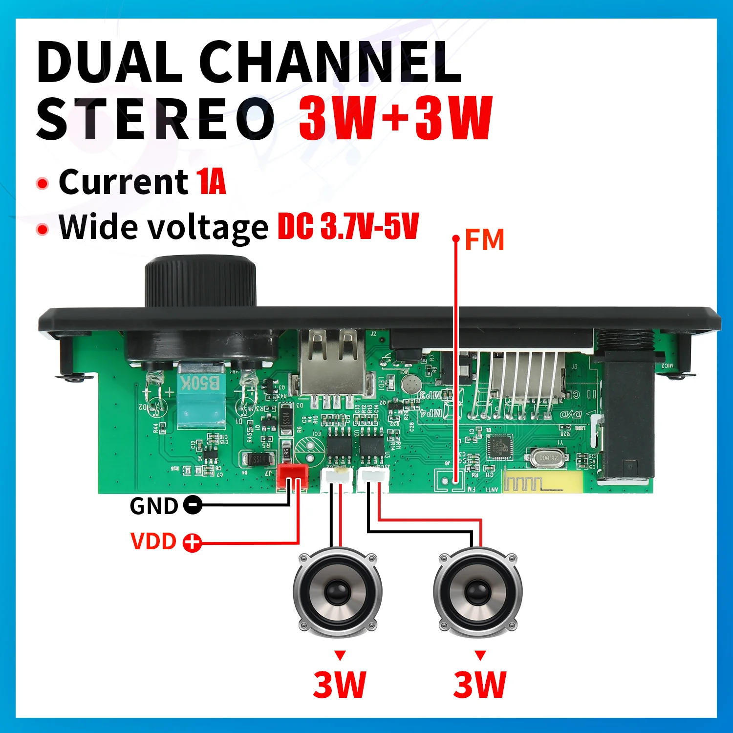 2*3W 6W wzmacniacz 5V płyta dekodera MP3 Bluetooth 5.0 Stereo samochód DIY Audio MP3 odtwarzacz FM Radio TF USB 6.5mm Mic jack rekord rozmowy