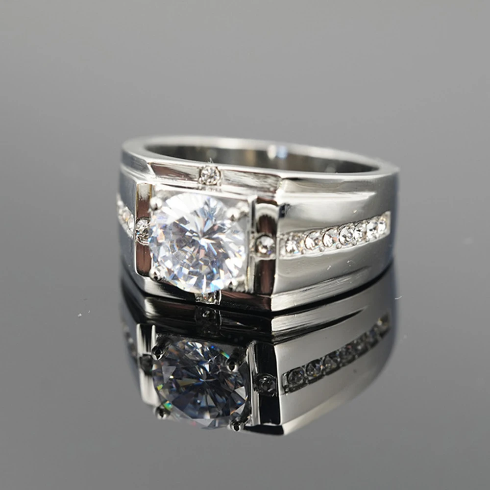 Luxury Gold Silver Color Classic Wedding Ring Men Women Stainless steel Inlaid Round Cubic Zircon Finger Rings Fashion Jewelry