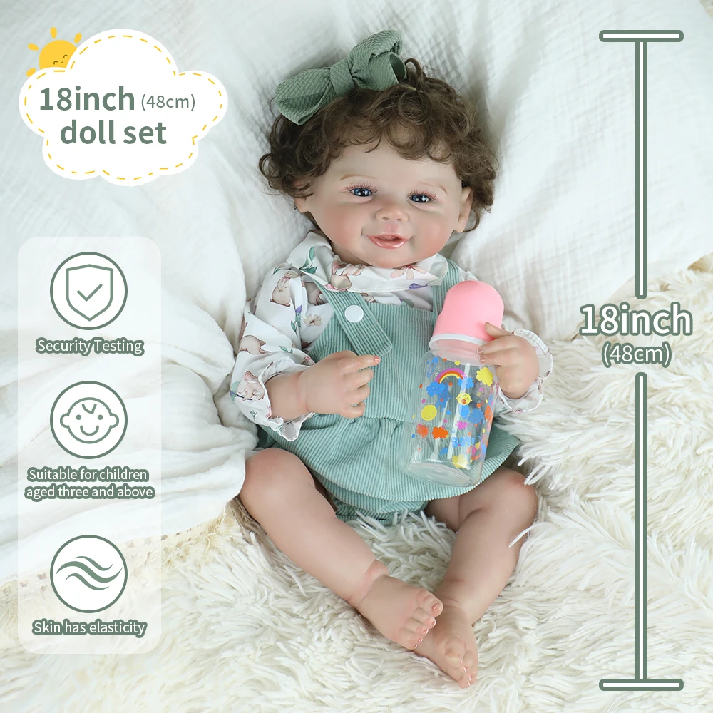 

18inch Reborn Baby Doll Girl Silicone Vinyl Body Realistic Soft Touch Hand-Rooted Hair High-Quality Handmade Lifelike Art Doll