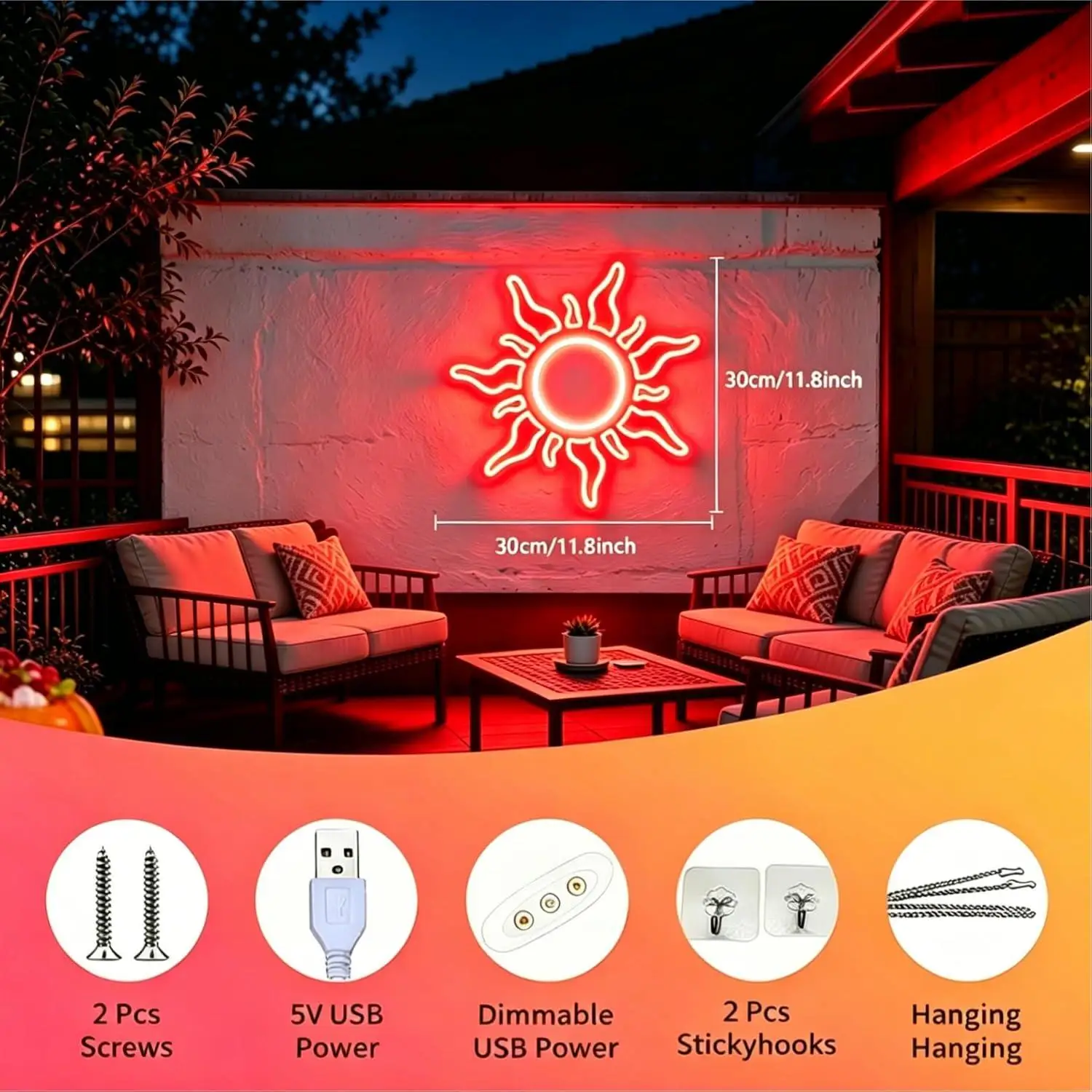 Sun Neon Sign USB Dimmable LED Lights For Bedroom Game Room Cafe Bar Modern Style Wall Display Gift Ornament Night Light